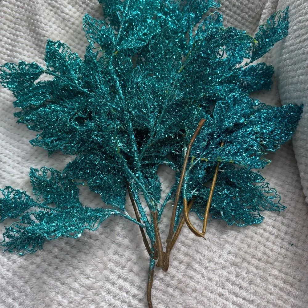 Set 5?Designer Sparkling Glitter Teal Leaf Pick